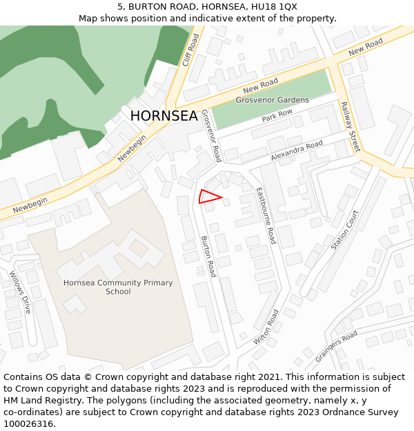 5, BURTON ROAD, HORNSEA, HU18 1QX: Location map and indicative extent of plot