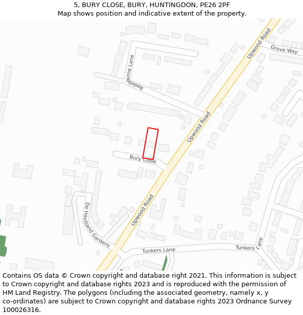 5, BURY CLOSE, BURY, HUNTINGDON, PE26 2PF: Location map and indicative extent of plot