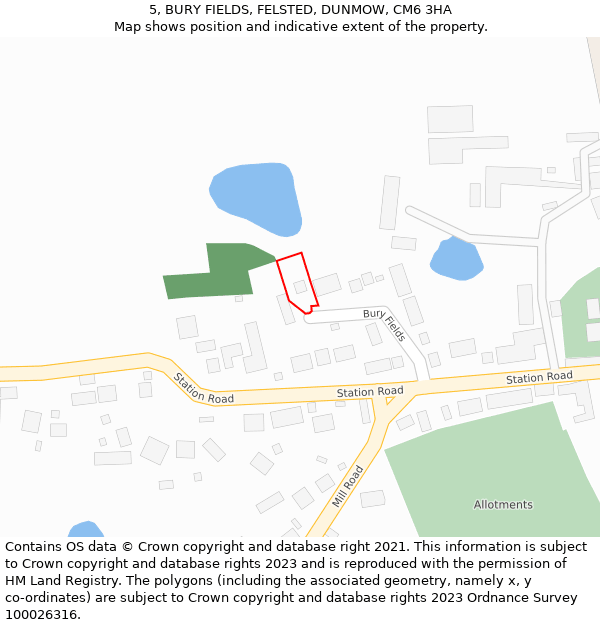 5, BURY FIELDS, FELSTED, DUNMOW, CM6 3HA: Location map and indicative extent of plot