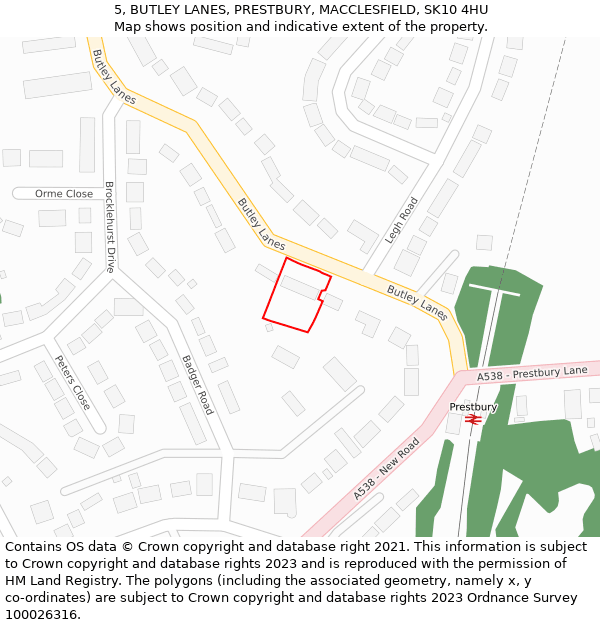 5, BUTLEY LANES, PRESTBURY, MACCLESFIELD, SK10 4HU: Location map and indicative extent of plot