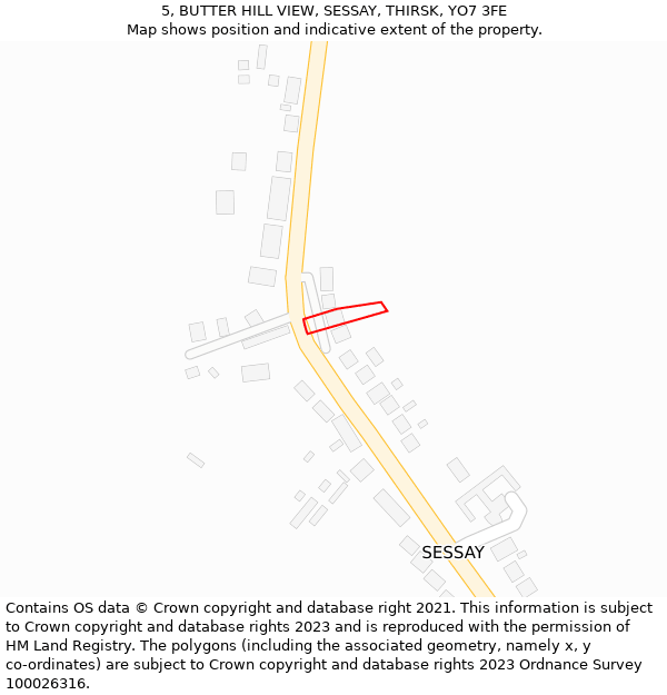 5, BUTTER HILL VIEW, SESSAY, THIRSK, YO7 3FE: Location map and indicative extent of plot