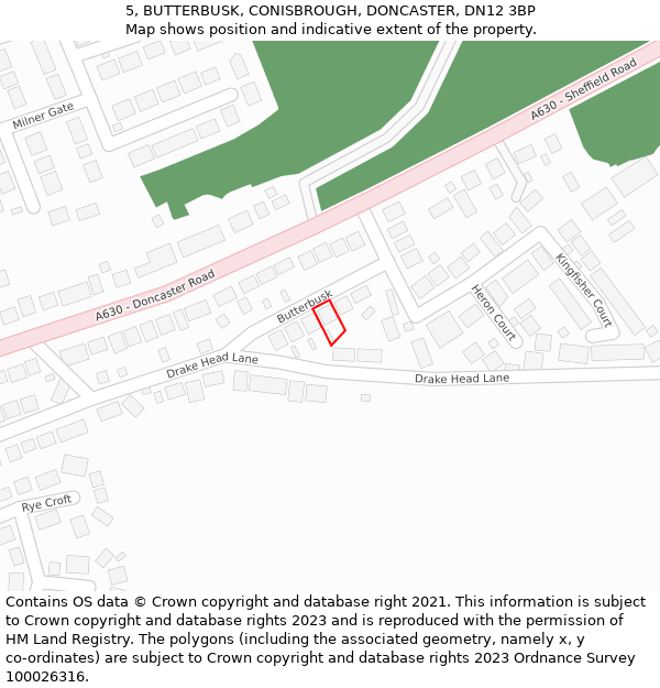 5, BUTTERBUSK, CONISBROUGH, DONCASTER, DN12 3BP: Location map and indicative extent of plot