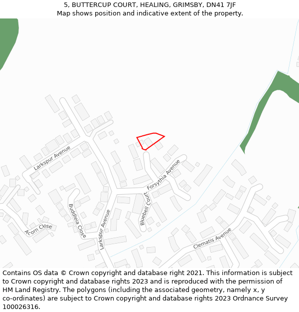 5, BUTTERCUP COURT, HEALING, GRIMSBY, DN41 7JF: Location map and indicative extent of plot