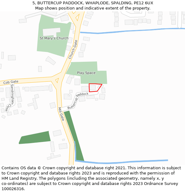 5, BUTTERCUP PADDOCK, WHAPLODE, SPALDING, PE12 6UX: Location map and indicative extent of plot