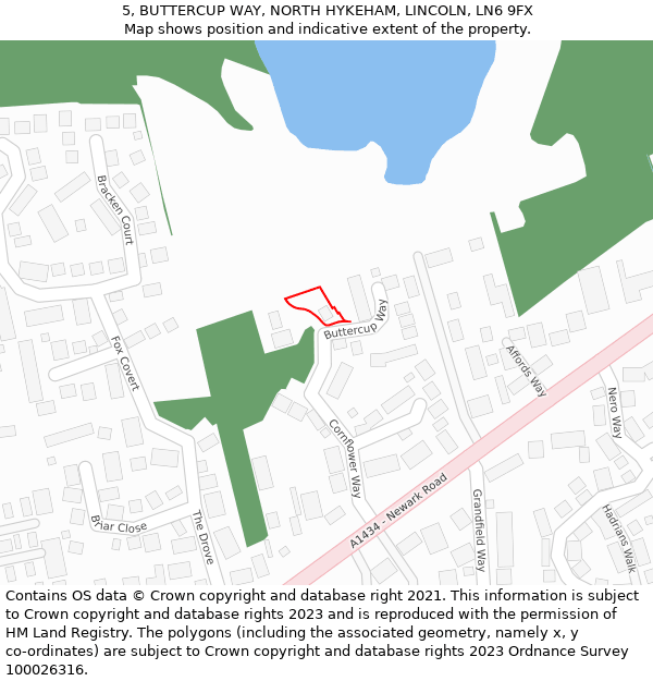 5, BUTTERCUP WAY, NORTH HYKEHAM, LINCOLN, LN6 9FX: Location map and indicative extent of plot