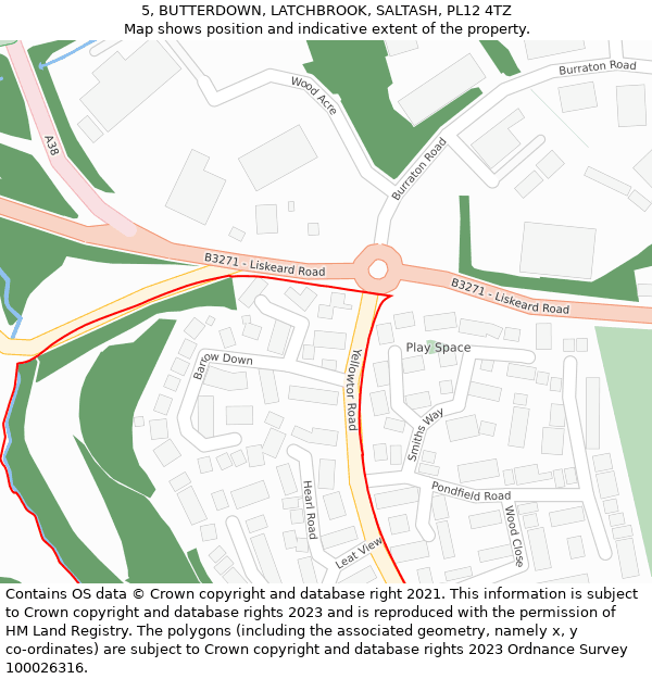 5, BUTTERDOWN, LATCHBROOK, SALTASH, PL12 4TZ: Location map and indicative extent of plot