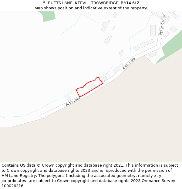 5, BUTTS LANE, KEEVIL, TROWBRIDGE, BA14 6LZ: Location map and indicative extent of plot