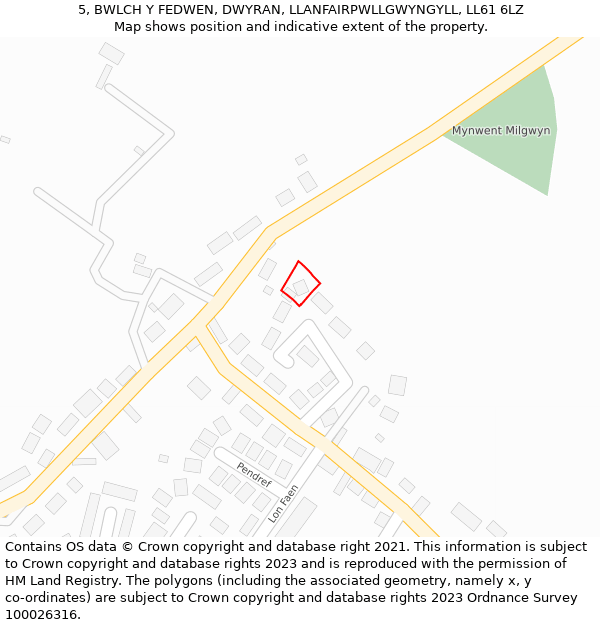 5, BWLCH Y FEDWEN, DWYRAN, LLANFAIRPWLLGWYNGYLL, LL61 6LZ: Location map and indicative extent of plot