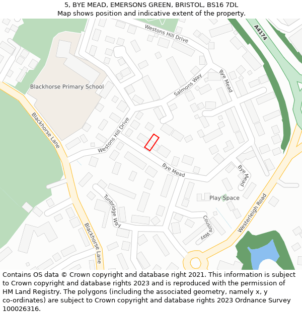 5, BYE MEAD, EMERSONS GREEN, BRISTOL, BS16 7DL: Location map and indicative extent of plot