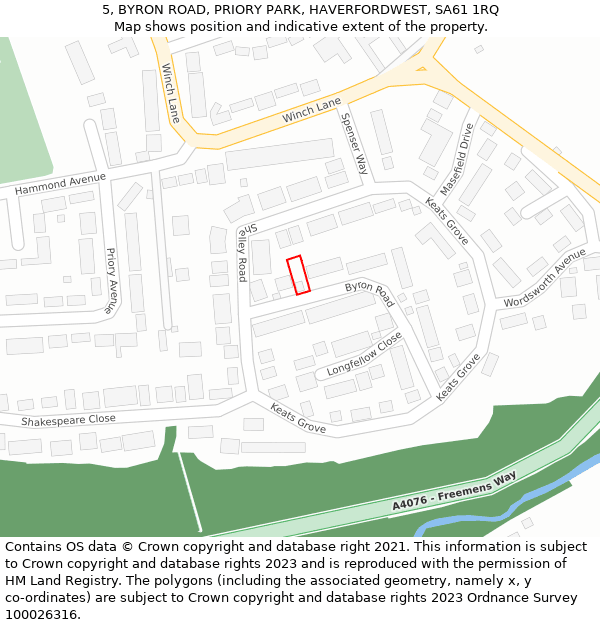 5, BYRON ROAD, PRIORY PARK, HAVERFORDWEST, SA61 1RQ: Location map and indicative extent of plot