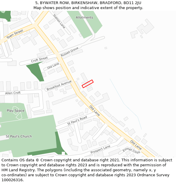 5, BYWATER ROW, BIRKENSHAW, BRADFORD, BD11 2JU: Location map and indicative extent of plot