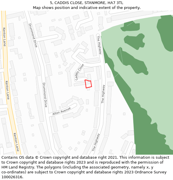 5, CADDIS CLOSE, STANMORE, HA7 3TL: Location map and indicative extent of plot