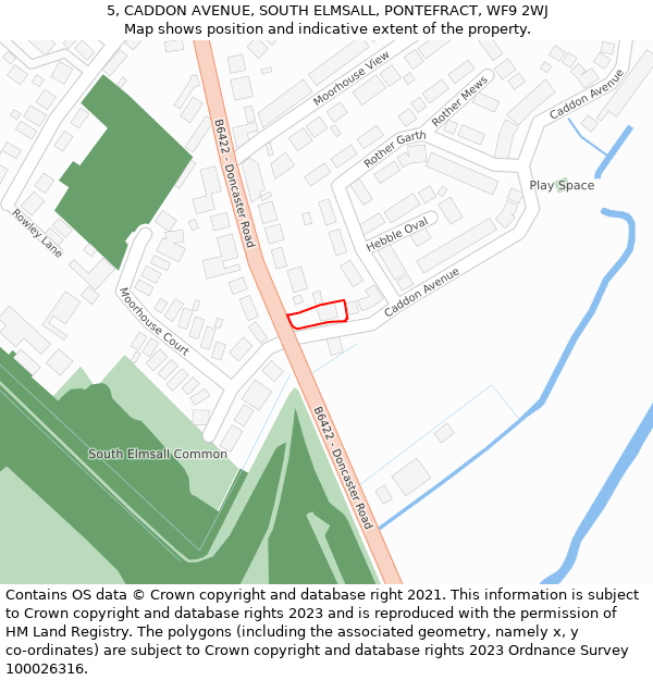 5, CADDON AVENUE, SOUTH ELMSALL, PONTEFRACT, WF9 2WJ: Location map and indicative extent of plot