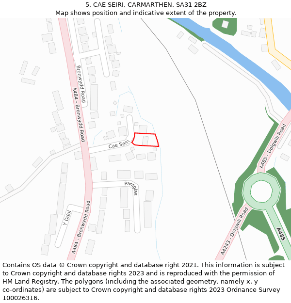 5, CAE SEIRI, CARMARTHEN, SA31 2BZ: Location map and indicative extent of plot