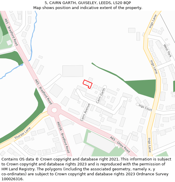 5, CAIRN GARTH, GUISELEY, LEEDS, LS20 8QP: Location map and indicative extent of plot