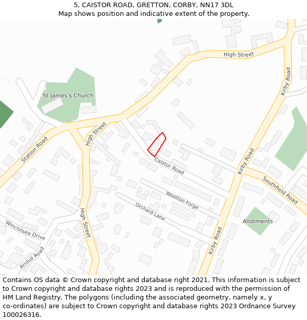 5, CAISTOR ROAD, GRETTON, CORBY, NN17 3DL: Location map and indicative extent of plot