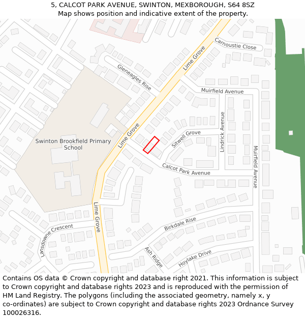 5, CALCOT PARK AVENUE, SWINTON, MEXBOROUGH, S64 8SZ: Location map and indicative extent of plot