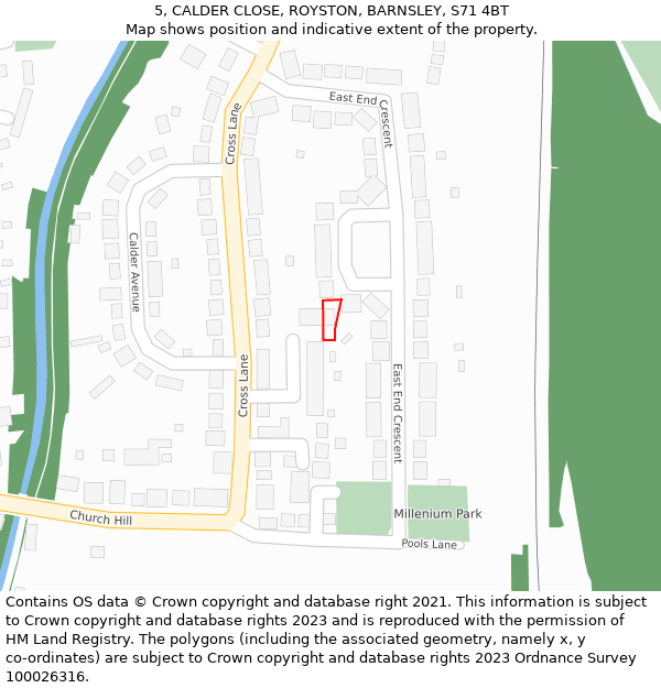 5, CALDER CLOSE, ROYSTON, BARNSLEY, S71 4BT: Location map and indicative extent of plot