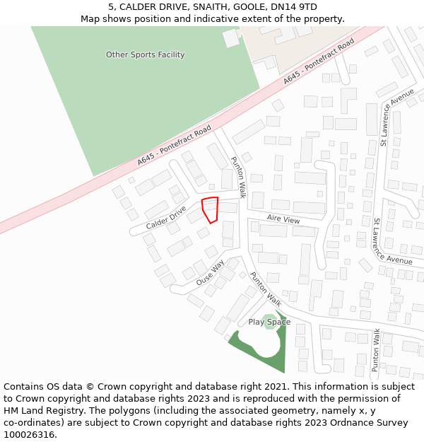 5, CALDER DRIVE, SNAITH, GOOLE, DN14 9TD: Location map and indicative extent of plot