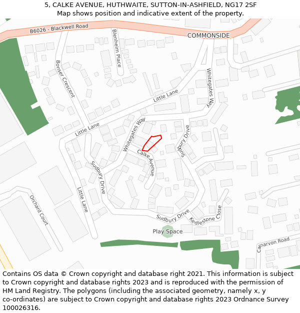 5, CALKE AVENUE, HUTHWAITE, SUTTON-IN-ASHFIELD, NG17 2SF: Location map and indicative extent of plot