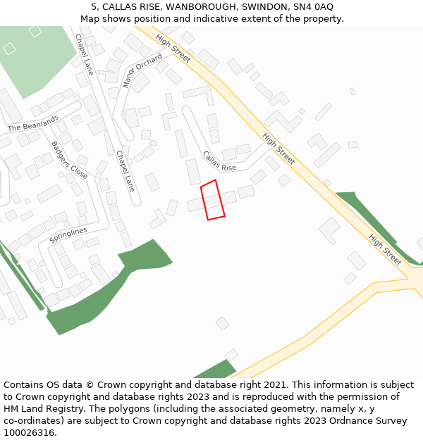 5, CALLAS RISE, WANBOROUGH, SWINDON, SN4 0AQ: Location map and indicative extent of plot