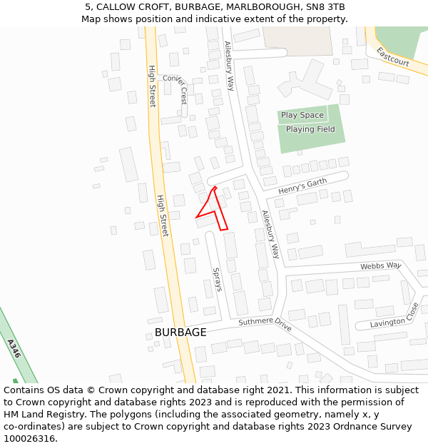 5, CALLOW CROFT, BURBAGE, MARLBOROUGH, SN8 3TB: Location map and indicative extent of plot