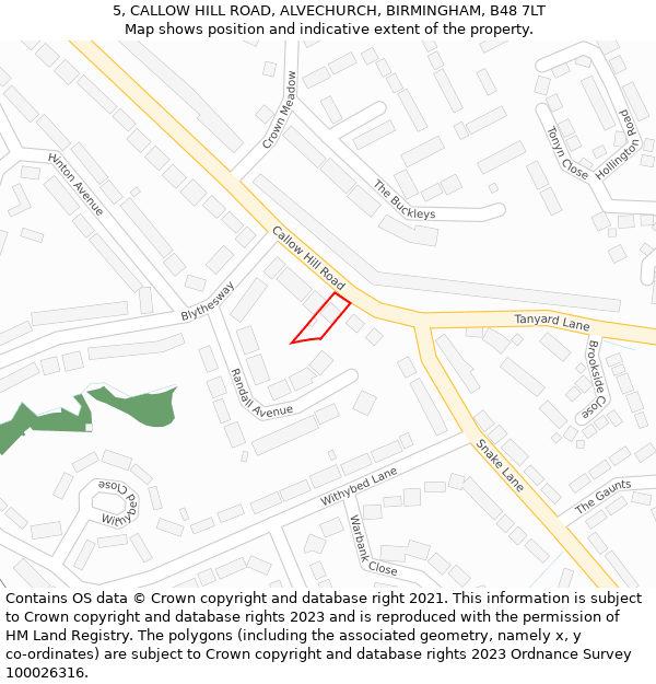 5, CALLOW HILL ROAD, ALVECHURCH, BIRMINGHAM, B48 7LT: Location map and indicative extent of plot