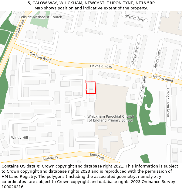 5, CALOW WAY, WHICKHAM, NEWCASTLE UPON TYNE, NE16 5RP: Location map and indicative extent of plot