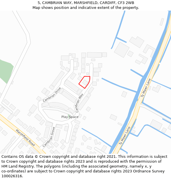 5, CAMBRIAN WAY, MARSHFIELD, CARDIFF, CF3 2WB: Location map and indicative extent of plot