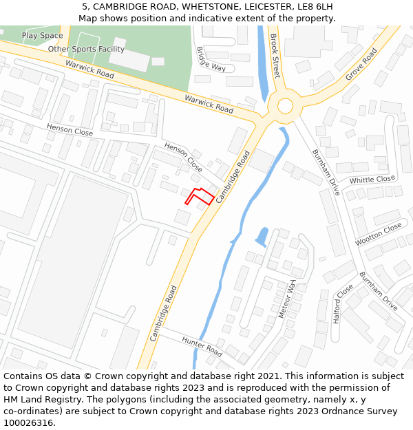 5, CAMBRIDGE ROAD, WHETSTONE, LEICESTER, LE8 6LH: Location map and indicative extent of plot