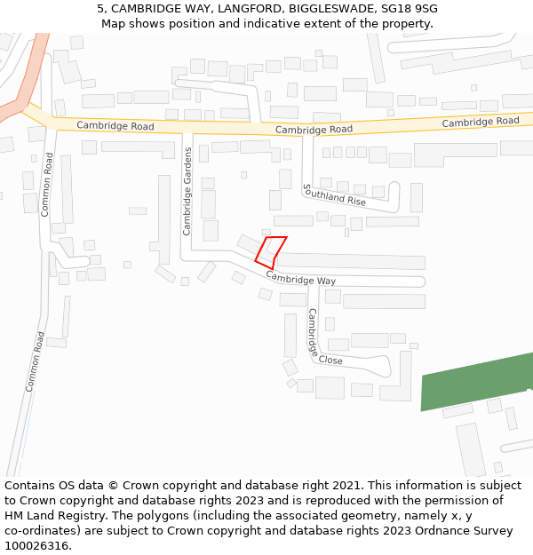 5, CAMBRIDGE WAY, LANGFORD, BIGGLESWADE, SG18 9SG: Location map and indicative extent of plot