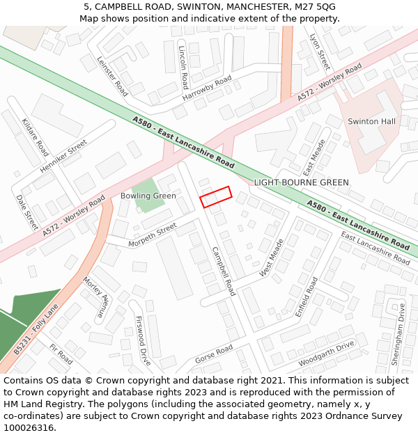 5, CAMPBELL ROAD, SWINTON, MANCHESTER, M27 5QG: Location map and indicative extent of plot