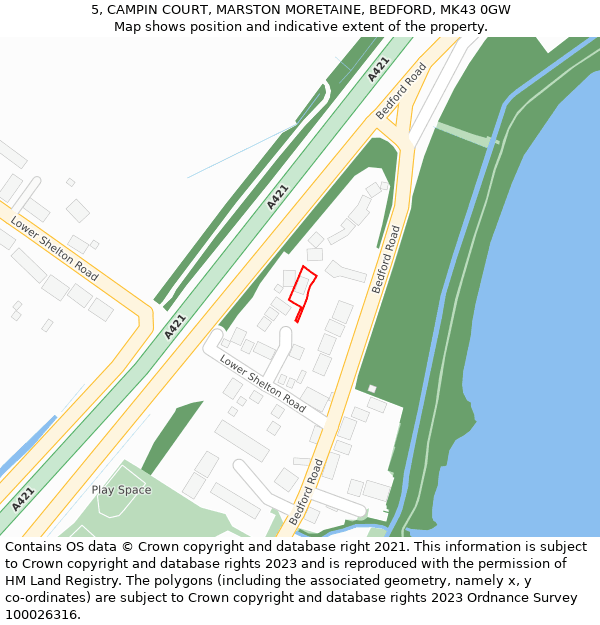 5, CAMPIN COURT, MARSTON MORETAINE, BEDFORD, MK43 0GW: Location map and indicative extent of plot