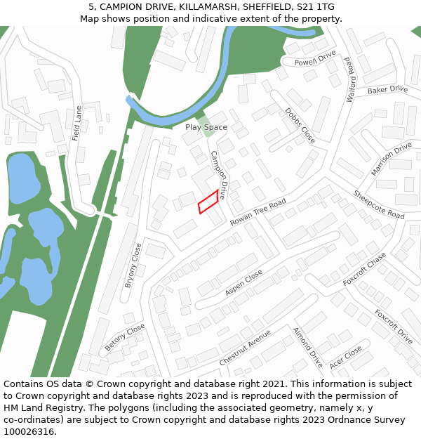 5, CAMPION DRIVE, KILLAMARSH, SHEFFIELD, S21 1TG: Location map and indicative extent of plot