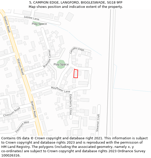 5, CAMPION EDGE, LANGFORD, BIGGLESWADE, SG18 9FP: Location map and indicative extent of plot