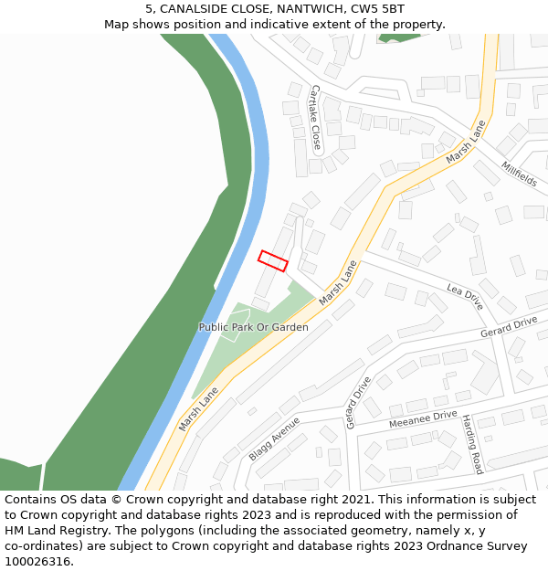 5, CANALSIDE CLOSE, NANTWICH, CW5 5BT: Location map and indicative extent of plot