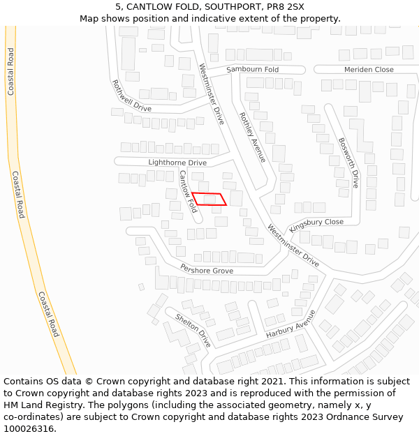 5, CANTLOW FOLD, SOUTHPORT, PR8 2SX: Location map and indicative extent of plot