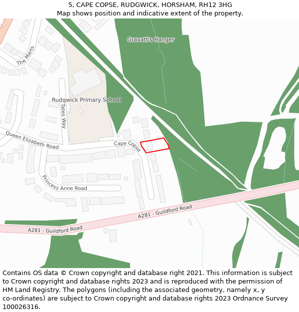 5, CAPE COPSE, RUDGWICK, HORSHAM, RH12 3HG: Location map and indicative extent of plot