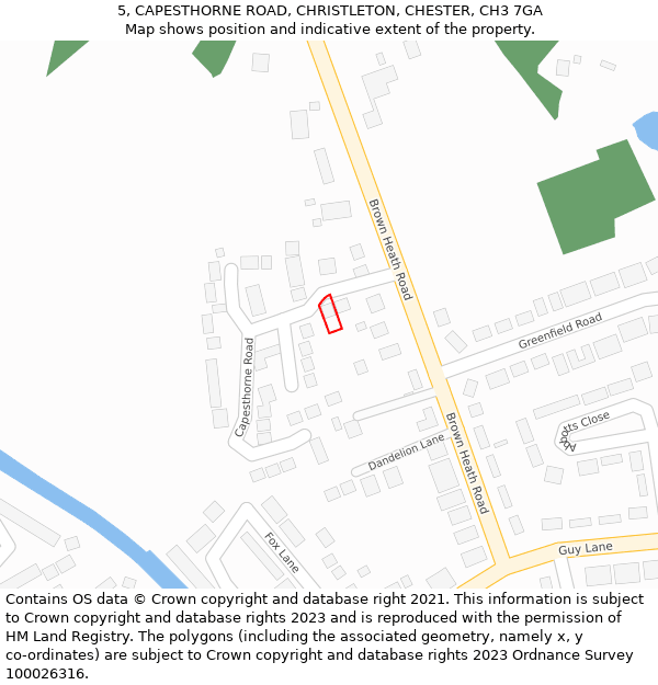 5, CAPESTHORNE ROAD, CHRISTLETON, CHESTER, CH3 7GA: Location map and indicative extent of plot