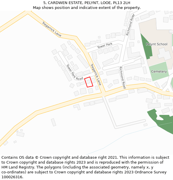 5, CARDWEN ESTATE, PELYNT, LOOE, PL13 2LH: Location map and indicative extent of plot