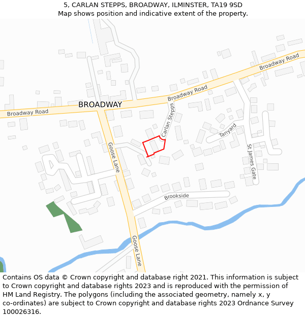 5, CARLAN STEPPS, BROADWAY, ILMINSTER, TA19 9SD: Location map and indicative extent of plot