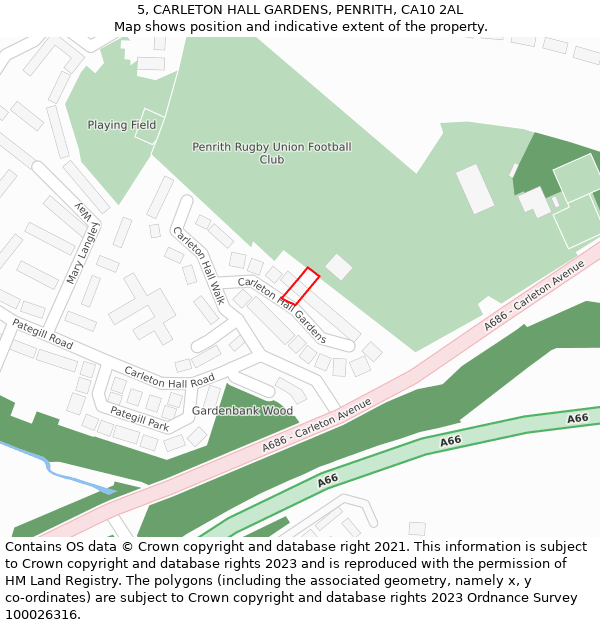 5, CARLETON HALL GARDENS, PENRITH, CA10 2AL: Location map and indicative extent of plot