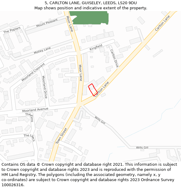 5, CARLTON LANE, GUISELEY, LEEDS, LS20 9DU: Location map and indicative extent of plot