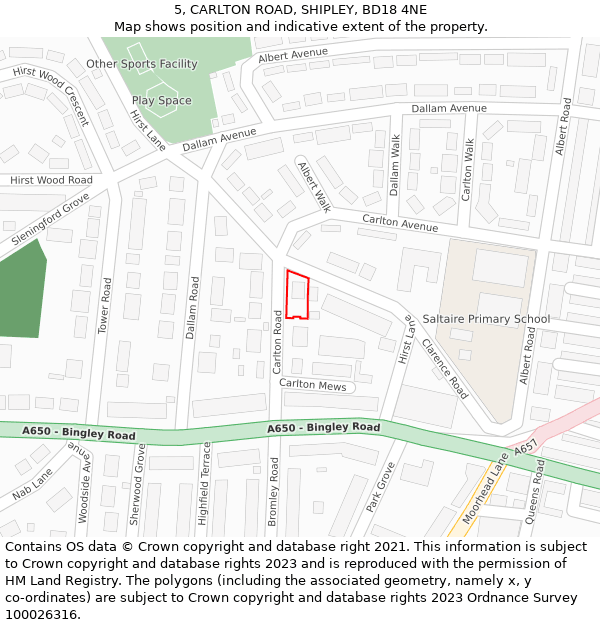 5, CARLTON ROAD, SHIPLEY, BD18 4NE: Location map and indicative extent of plot