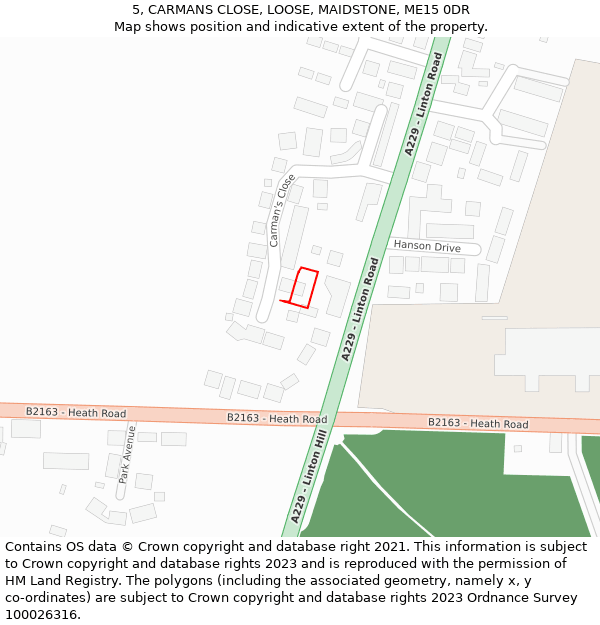 5, CARMANS CLOSE, LOOSE, MAIDSTONE, ME15 0DR: Location map and indicative extent of plot