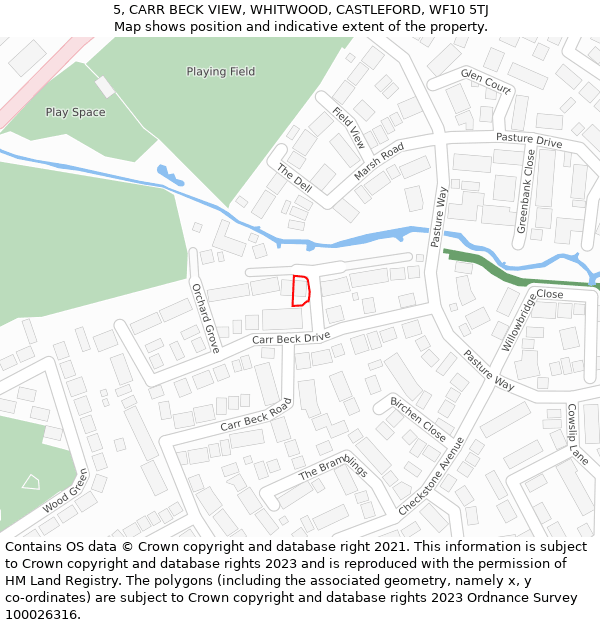 5, CARR BECK VIEW, WHITWOOD, CASTLEFORD, WF10 5TJ: Location map and indicative extent of plot