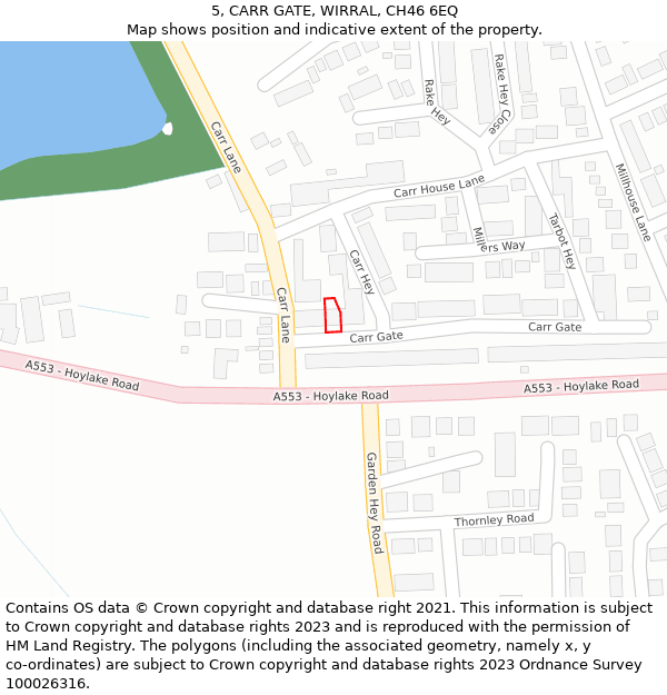 5, CARR GATE, WIRRAL, CH46 6EQ: Location map and indicative extent of plot