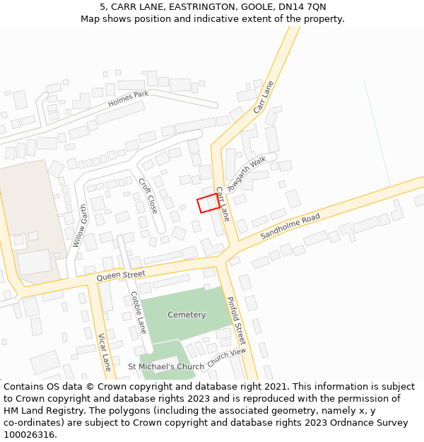 5, CARR LANE, EASTRINGTON, GOOLE, DN14 7QN: Location map and indicative extent of plot