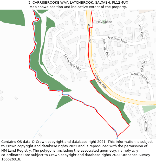 5, CARRISBROOKE WAY, LATCHBROOK, SALTASH, PL12 4UX: Location map and indicative extent of plot