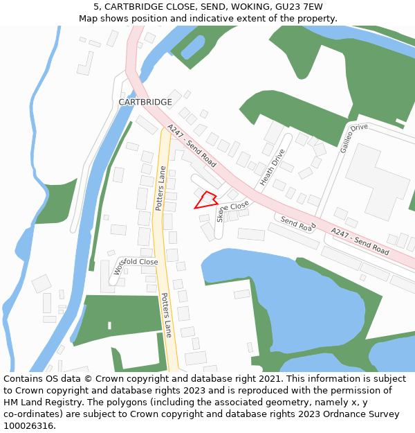 5, CARTBRIDGE CLOSE, SEND, WOKING, GU23 7EW: Location map and indicative extent of plot